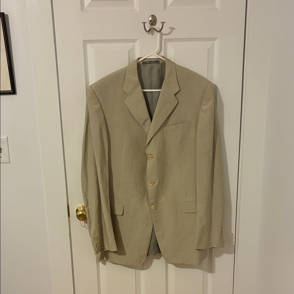 Hickey Freeman Vintage BeigeGreen Pinstriped Sports Jacket.